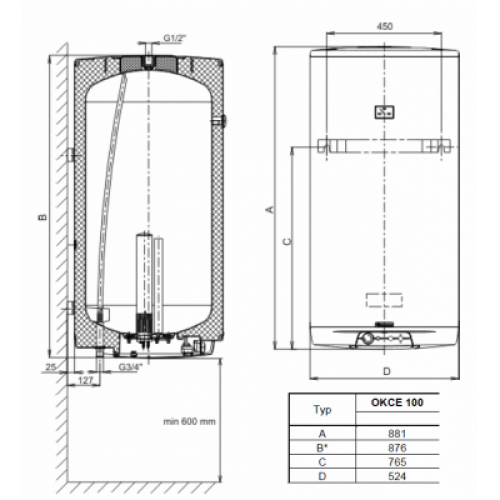 Dražice vertikalus  elektrinis vandens šildytuvas (boileris) OKCE100
